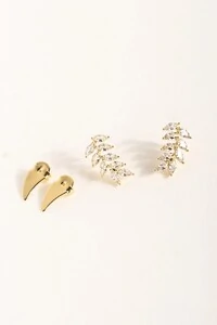 Brinco Dourado Folhas Zircônia Cristal