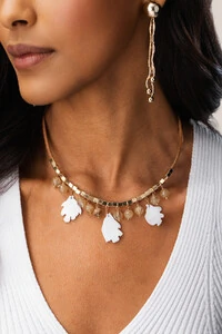Colar Peixe Madre Rutilo Banho Ouro 18K