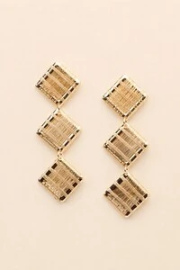 Brinco Dourado Aramado Losango Triplo