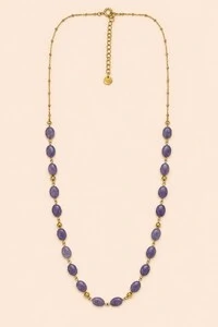 Colar Luna Jade Lilás Banho Ouro 18K