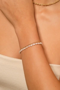 Pulseira Dupla Pérola Natural Banho Ouro 18K