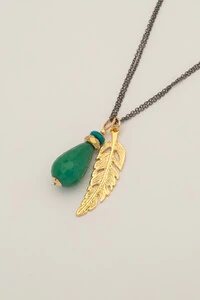 Colar Gaia Gota Jade Verde Banho Ouro 18k