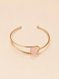 Pulseira Bracelete Quartzo Rosa Banho Ouro 18K