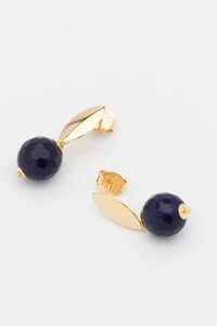 Brinco Jade Azul Banho Ouro 18K