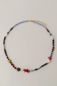 Colar Sodalita Pérola Natural Banho Ouro 18K