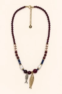 Colar Fish Jade Vermelho Banho Ouro 18K