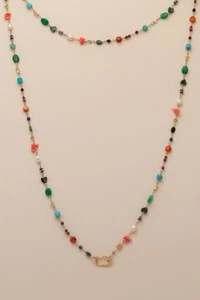 Colar Longo Olbia Mix Pedras Banho Ouro 18K