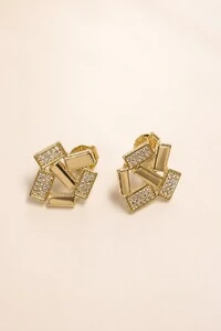 Brinco Dourado Retângulos Zircônia Cristal