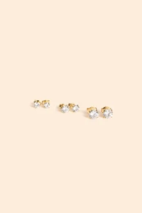 Brinco Trio Ponto De Luz Zircônia Banho Ouro 18k