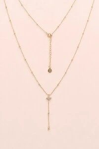 Colar Gravata Trevo Zircônia Banho Ouro 18K