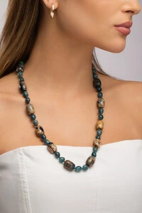 Colar Agatha Marmorizada Banho Ouro 18K