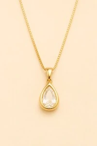 Colar Longo Dourado Gota Zircônia