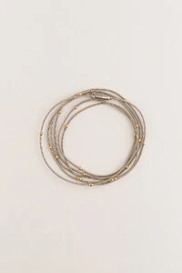 Pulseira Prateada Corda de Violão Bolinhas Douradas