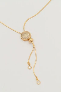 Colar Dourado Gravata Botão Zircônia Cristal