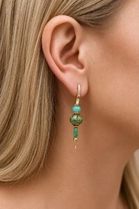 Brinco Luna Jade Verde Banho Ouro 18K