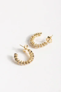 Brinco De Argola Pequena Filigrana Strass Dourado