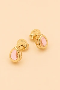 Brinco Gota Cristal Rosa Banho Ouro 18K