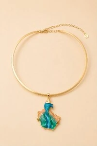 Colar Aro Dourado Peixe Resina Color