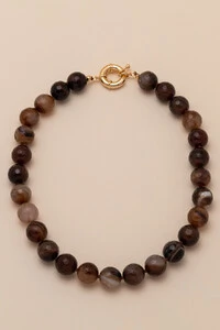 Colar Vera Agatha Mescla Marrom Banho Ouro 18K