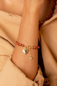 Pulseira Goldstone Relicário Coração Banho Ouro 18K