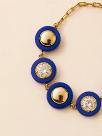 Pulseira Dourada Resina Azul Zircônia Cristal