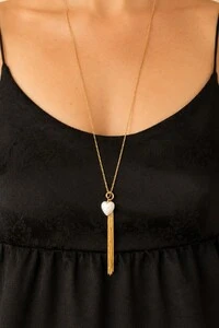 Colar Longo Dourado Franja Coração