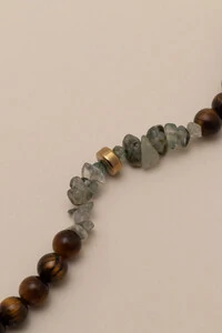 Colar Vereda Olho de Tigre Cascalho Rutilado Banho Ouro 18K