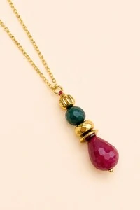Colar Ayala Longo Jade Ruby Banho Ouro 18K