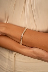 Pulseira Zircônia Baguete Dourada