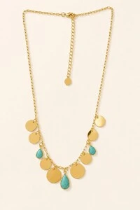 Colar Dourado Plaquinhas Lisa Gotas Resina