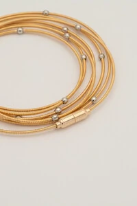 Pulseira Dourada Corda de Violão Bolinhas Prateadas