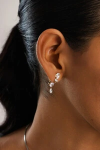 Brinco Duplo Zircônia Banho Ouro 18K