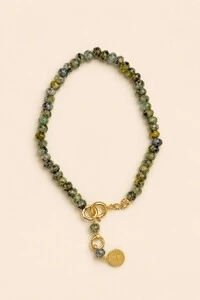 Pulseira Jade Zoisita Banho Ouro 18K