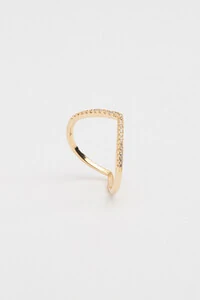 Anel V Zircônia Banho Ouro 18K