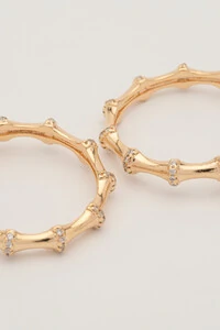 Brinco Argola Bambu Zircônia Banho Ouro 18k