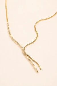 Colar Dourado Gravata Zircônia Navete