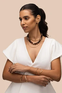 Colar Vera Agatha Mescla Marrom Banho Ouro 18K