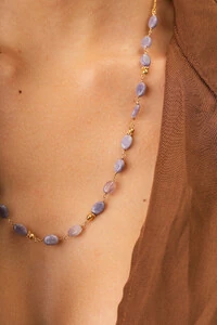 Colar Luna Jade Lilás Banho Ouro 18K