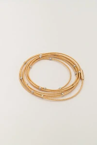 Pulseira Dourada Corda de Violão Bolinhas Prateadas