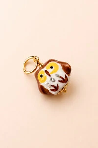 Pingente Coruja Porcelana Banho Ouro 18K