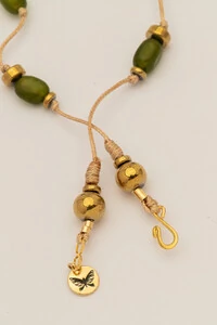Colar Linha Jade Verde Hematita Banho Ouro 18K