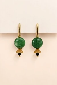 Brinco Floral Jade Verde Banho Ouro 18K