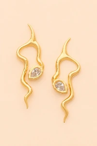 Brinco Dourado Snake Zircônia
