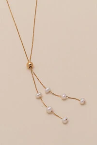 Colar Gravata Siena Pérola Natural Banho Ouro 18K