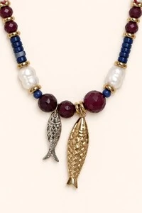 Colar Fish Jade Vermelho Banho Ouro 18K