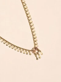 Colar Dourado Placa Gotas e Morganita