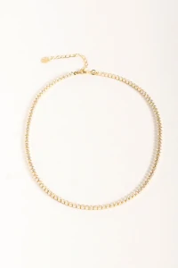 Colar Choker Navete Zircônia Cristal Dourado