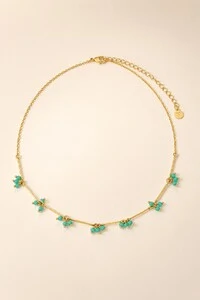 Colar Choker Dourado Palitos Cachos Cristal Azul