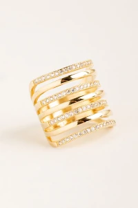 Anel Sete Voltas Zircônia Cristal Banho Ouro 18k