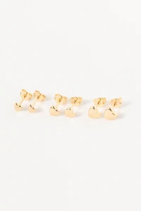 Brinco Trio Coração Liso Banho Ouro 18K